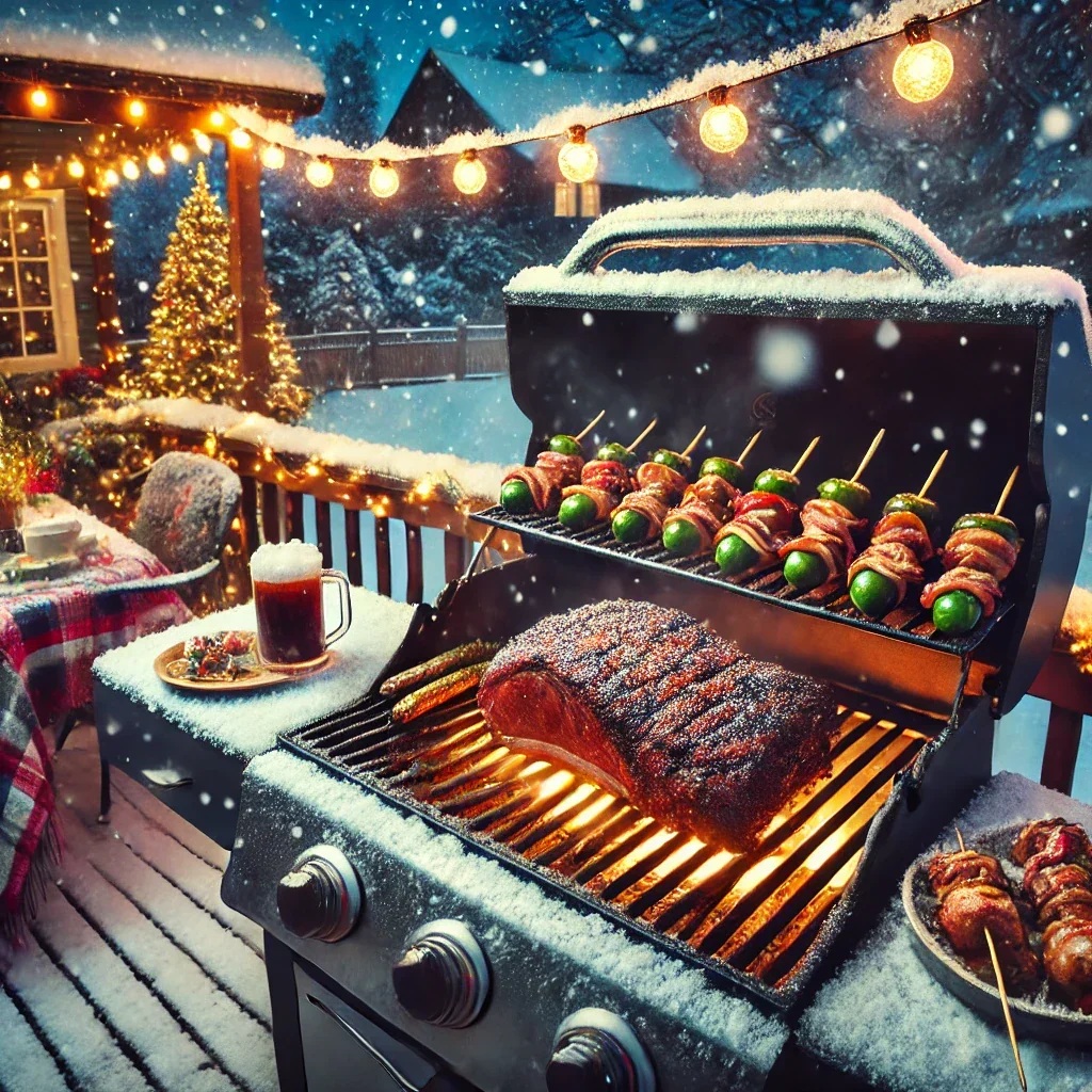 barbecue sous la neige en hiver